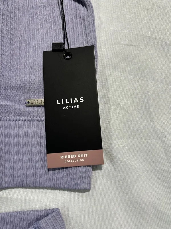 Lilias Active Ribbed Knit Two-Piece Set, Longline Sports Bra and Leggings, Lilac - Image 8
