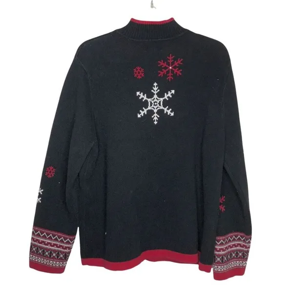 BRECKENRIDGE Christmas Holiday Snowflake Zip Sweater Heavy Cotton Knit Size XL - Image 8