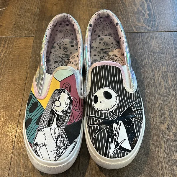 Nightmare Before Christmas Women's 7 1/2 Slip‎ On Shoes Jack and Sally Disney - Image 2