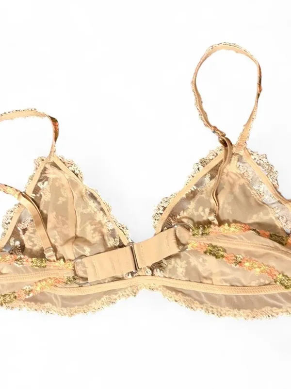 Aerie Sheer Floral Embroidered Bralette in Beige, Coral & Olive Sz M - Image 2