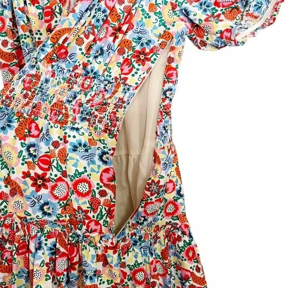 NWT J. Crew Floral Farmers Market Ladybug Print Midi Tiered Dress Size 0 | XS - Image 7