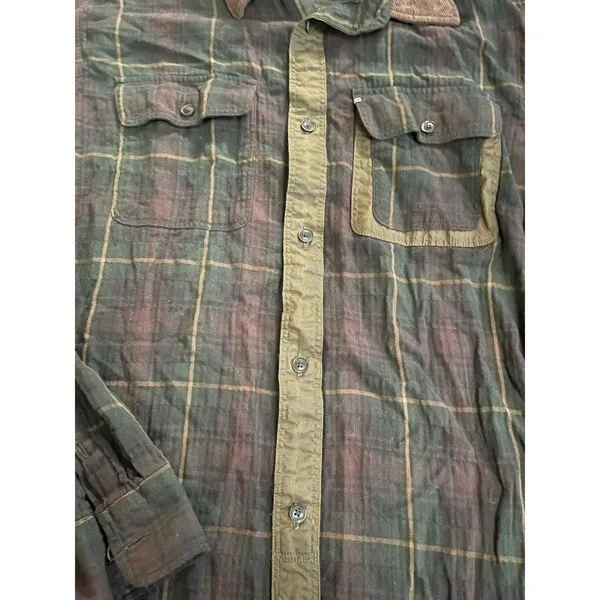 AllSaints Moorland Green and Brown Long Sleeve Flannel Plaid Shirt s - Image 4