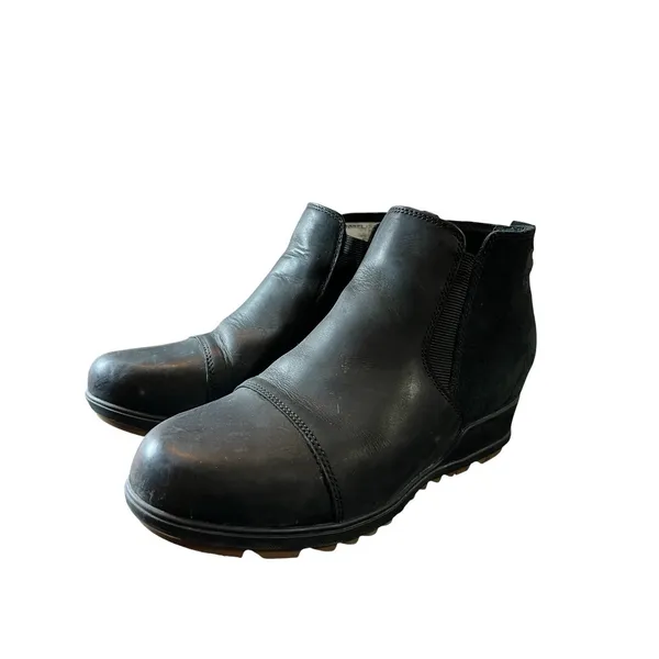 Women’s 8.5 SOREL Evie Bootie Leather Pull-On‎ Ankle Black Chelsea Boots ExCon - Image 5
