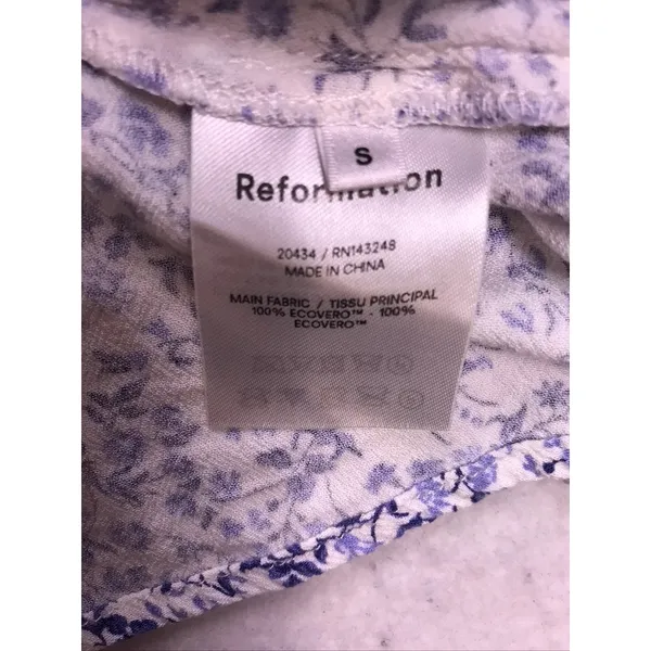 Reformation Blouse Women Small Blue Floral Tie Neck Long Sleeve Peasant Top - Image 6