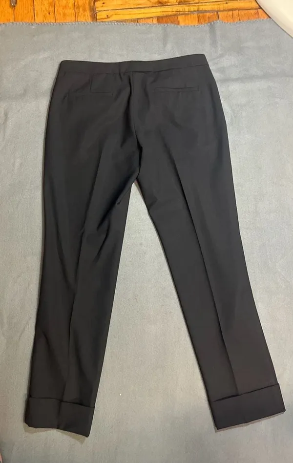 Theory Black Wool Blend Cuffed Straight Leg Trousers Size 8 - Image 5