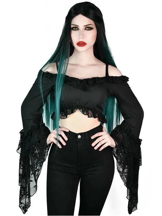 Black Off-Shoulder Lace Crop Top - Women - Image 6