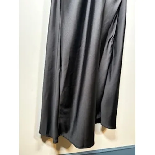 NICOLE MILLER Midi Black Satin Ruched Slip Dress Size‎ Medium Evening Chic LBD - Image 4