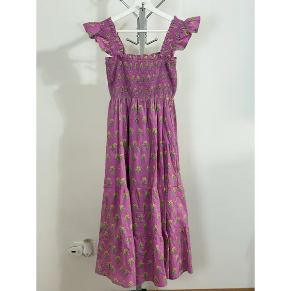 Ultramarine Floral Smocked Tiered Midi Dress Cottagecore Boho Peasant L NWT - Image 5