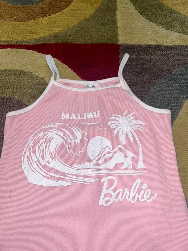 Malibu Barbie Light Pink High Neck Ribbed Tank Top Kids XL Fits XS an Junior’s - Image 2