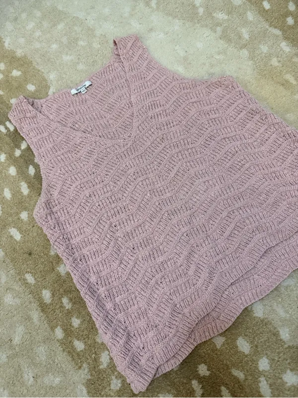 Madewell Pink Textured Open Knit V-Neck Sleeveless Sweater Tank Top Size L - Image 4