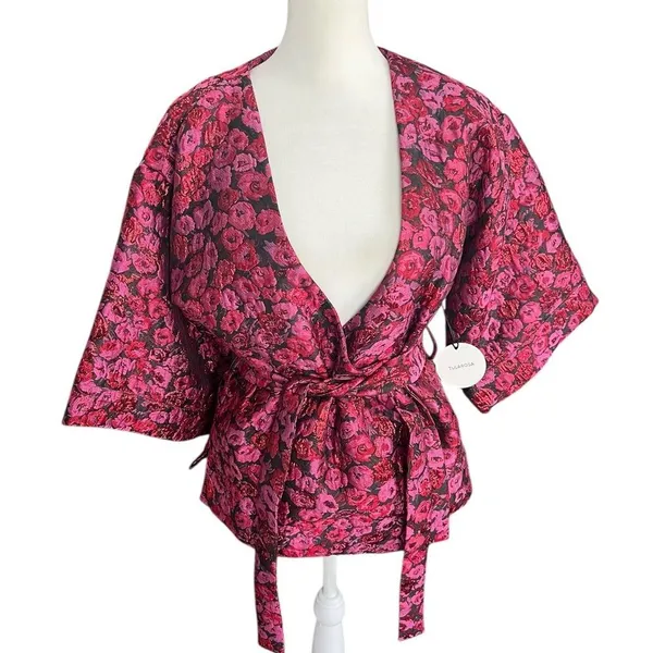 Tularosa Rory Deep Magenta Metallic Jacquard Wrap Top XS NWT Revolve - Image 2