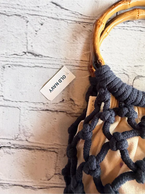 Old Navy Vintage-Style Woven Net & Bamboo Handle Bucket Bag - Image 3