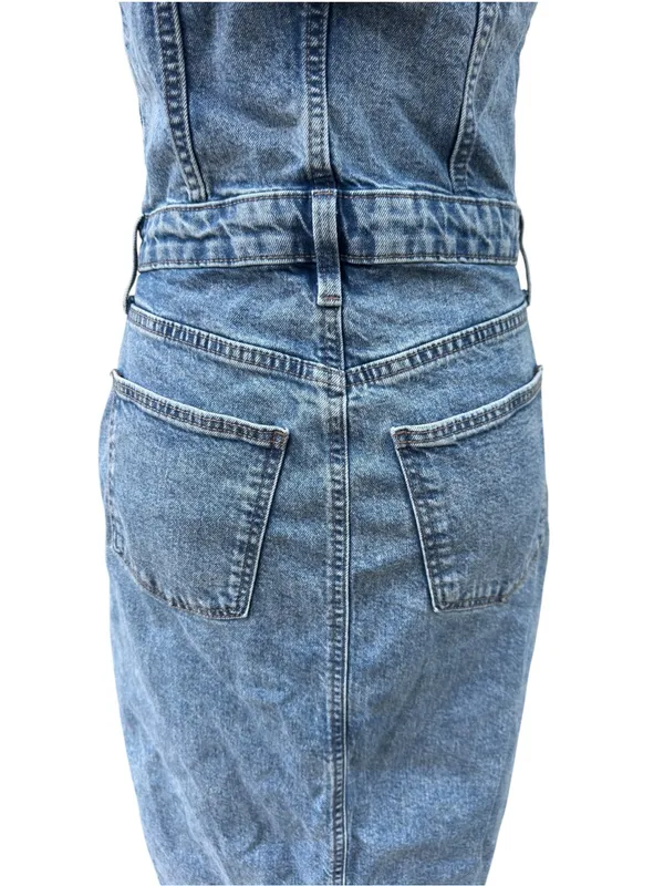 Universal Threads Denim Halter Midi Dress 90s Y2K Button Front Slit Pockets⁠ Sz 6 - Image 7