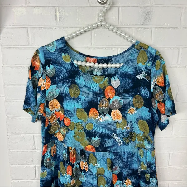 Lily Pad Dragonfly Patterned Maxi Dress Blue - Image 3