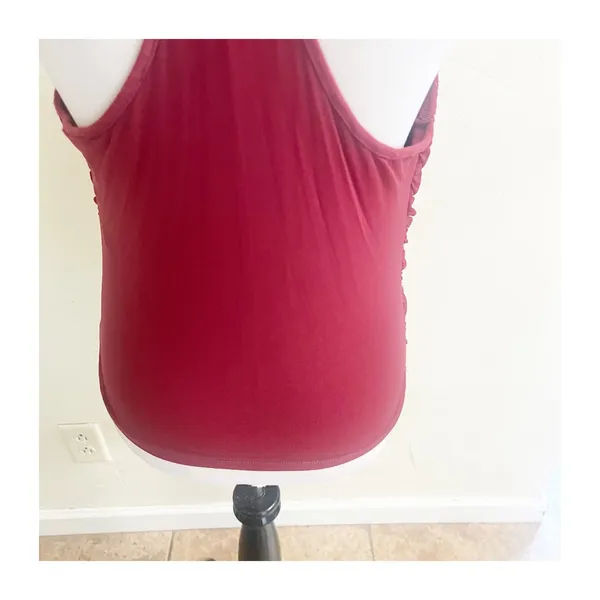 Anthropologie Tank Top Women's Medium Maroon Ruched Racerback Romantic Party - Image 8