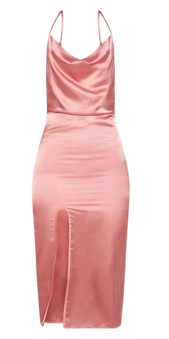 Pretty Little Thing Rose Strappy Satin Cowl Midi Dress - Image 5