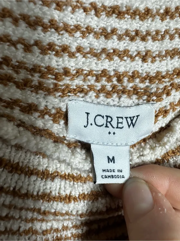 308. J. Crew- Striped Cream and Camel Stripes Mock Neck Sweater Top - Image 2