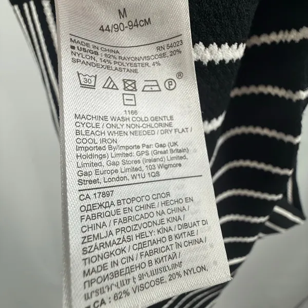 Banana Republic Dress Women's Medium Square Neck Knit Midi Black White Stripe - Image 10