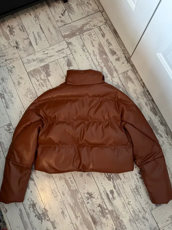 Shein Faux Leather Puffer Brown Coat - Image 7