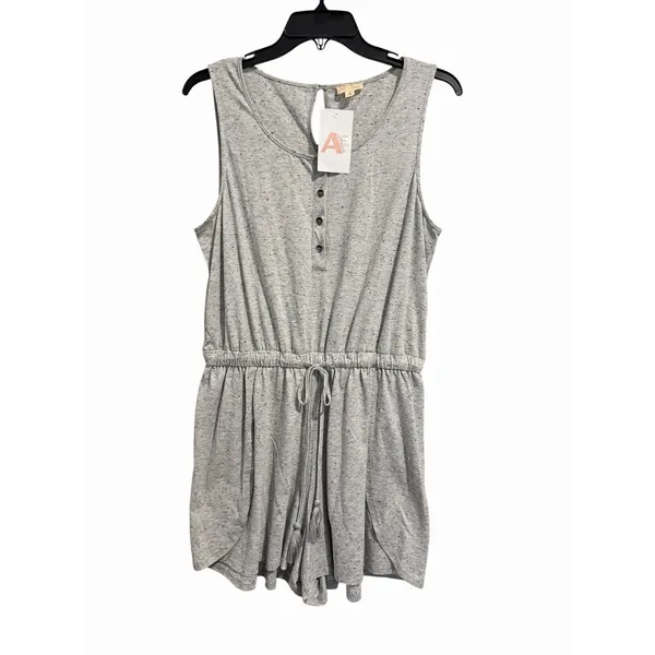 Hem and Thread Romper Size Large Button Front V Neck Short‎ Sleeve Gray #BBB12-1 - Image 8