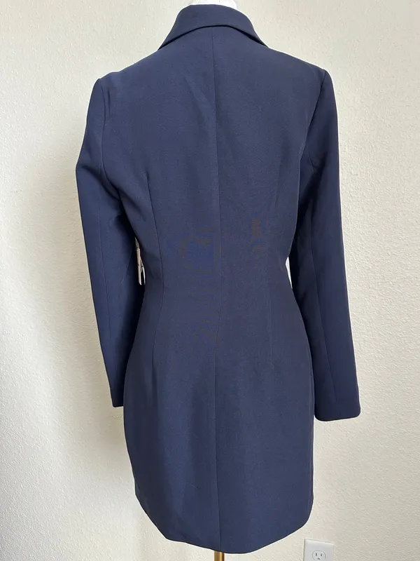 SUPERDOWN NWT Madeline Blazer Double Breasted Blazer Dress in Navy Gold Sz. S - Image 4