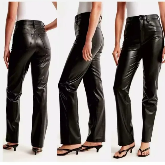 NWT Abercrombie & Fitch The 90s Straight Ultra High Rise Faux Leather Pant - Image 3