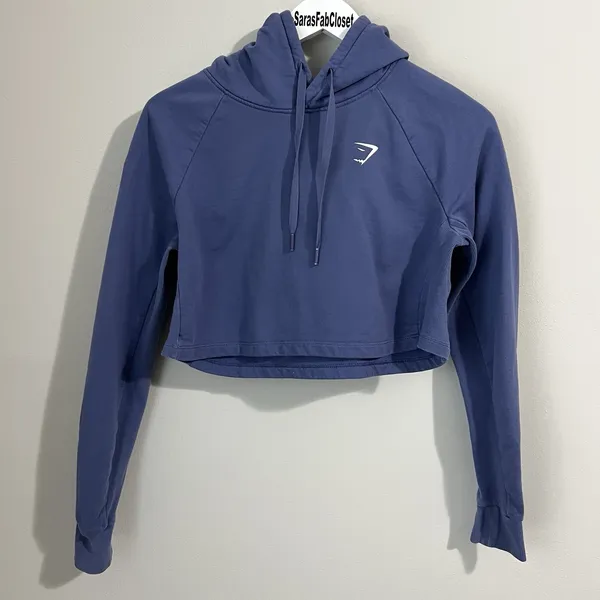 Gymshark Hoodie Women's Small Training Cropped Blue Purple‎ Pullover Gym Workout - Image 2