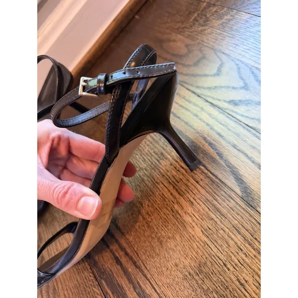 Nordstrom Black Square Toe Leather Kitren Heel Sandal Sz 10 NEW - Image 6