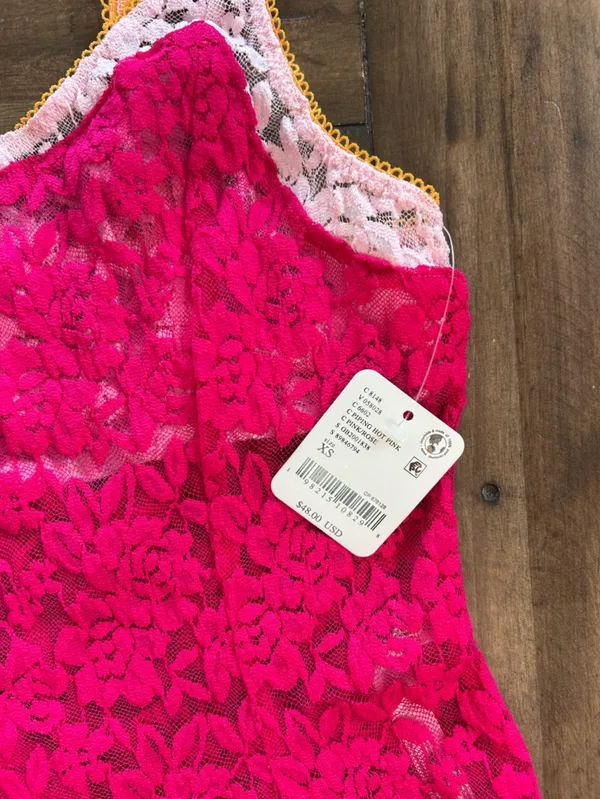 NWT Free People All Day Lace Cami Piping Hot Pink XS - Image 5