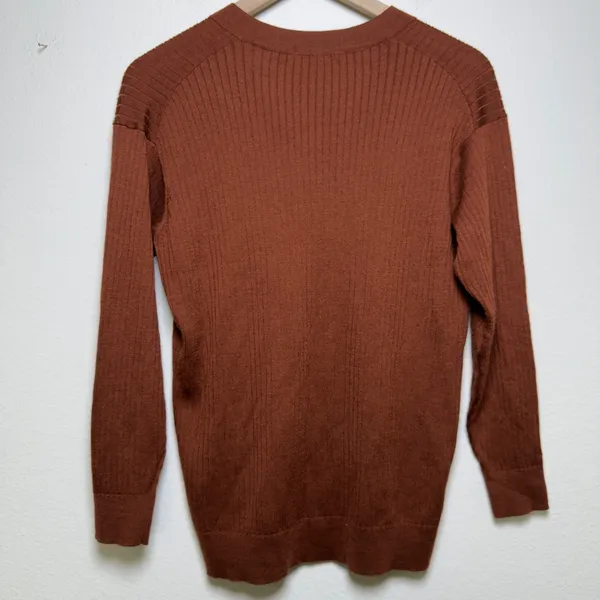 Uniqlo Women‎ Wool Knit Sweater Medium Brown Ribbed Minimalist Academia Preppy - Image 4