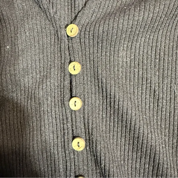 Zara Black Button-Up Women's Short Sleeve Ribbed Knit Button Henley Top Small - Image 2