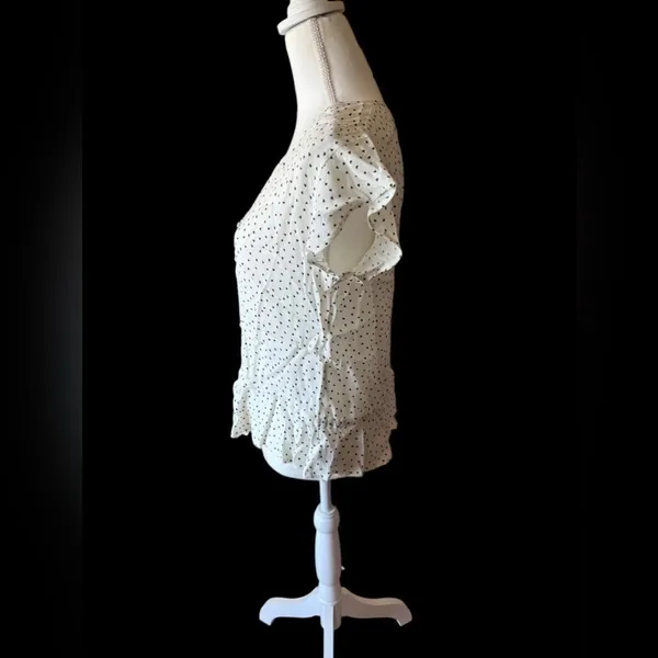Rails Womens Blouse Heart Print Peplum Ruffle Sleeve White Extra Small - Image 4