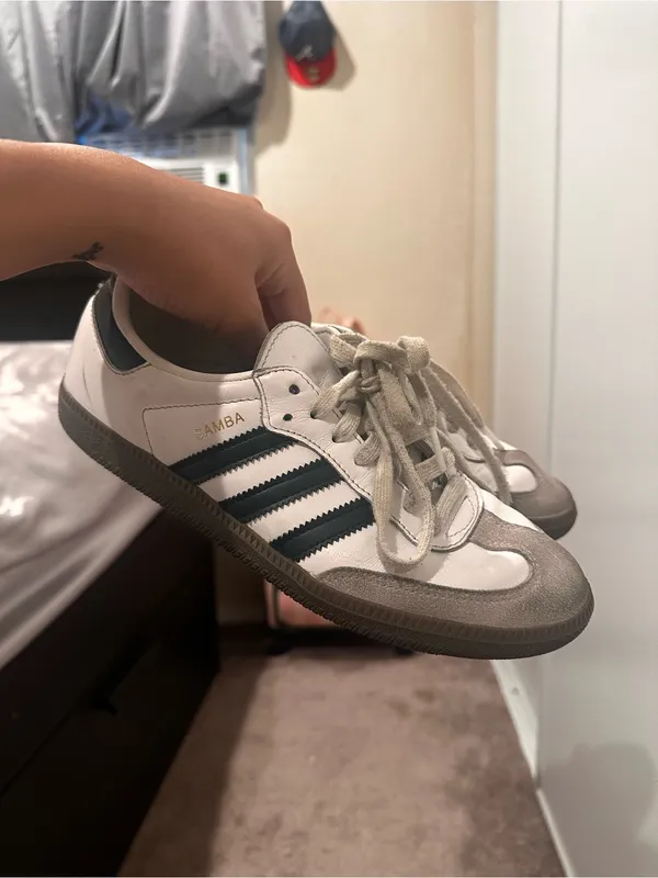 adidas Samba Sneakers in White, Black & Gray Suede Size 7.5 - Image 3