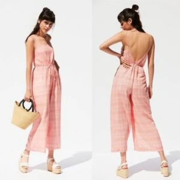 NWOT Urban Outfitters Audra Gingham Jumpsuit Cut Out Red Small - Image 3