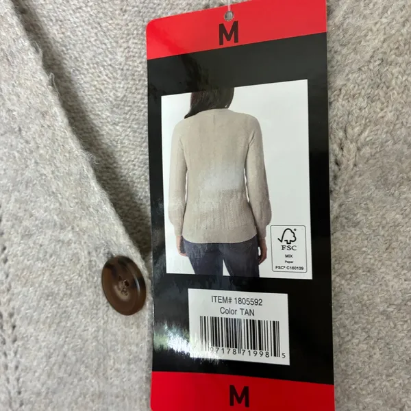Briggs Oatmeal Beige Button Front Cardigan Sweater Polyester NWT Womens Medium - Image 5