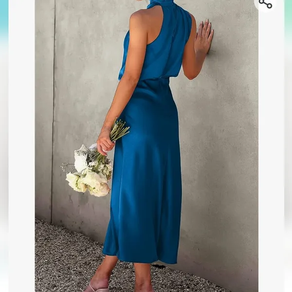 Beautiful Elegant Satin mock neck long Dress size small Maxi. - Image 3