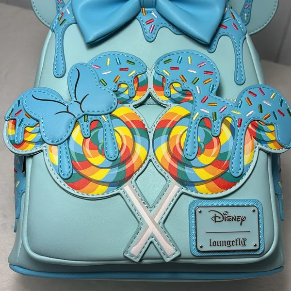 Loungefly Disney Minnie Mouse Lollipop Blue Sprinkle Ears ‎ Backpack - New - Image 11