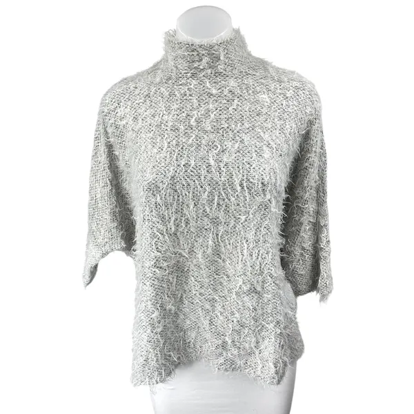 Stradivarius Gray Dolman Half Sleeve Fuzzy Eyelash Knit Zip Sweater Top Size S - Image 2