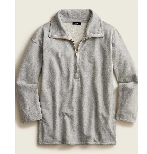 J.Crew University Terry Long Half-Zip Tunic Sweatshirt Heather Grey Cozy Chic - Image 3