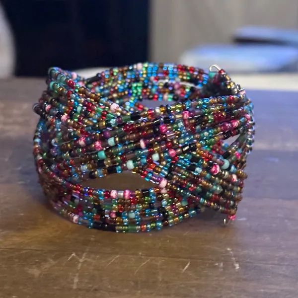 Vintage multicolor seed bead braided cuff bracelet Multiple - Image 4