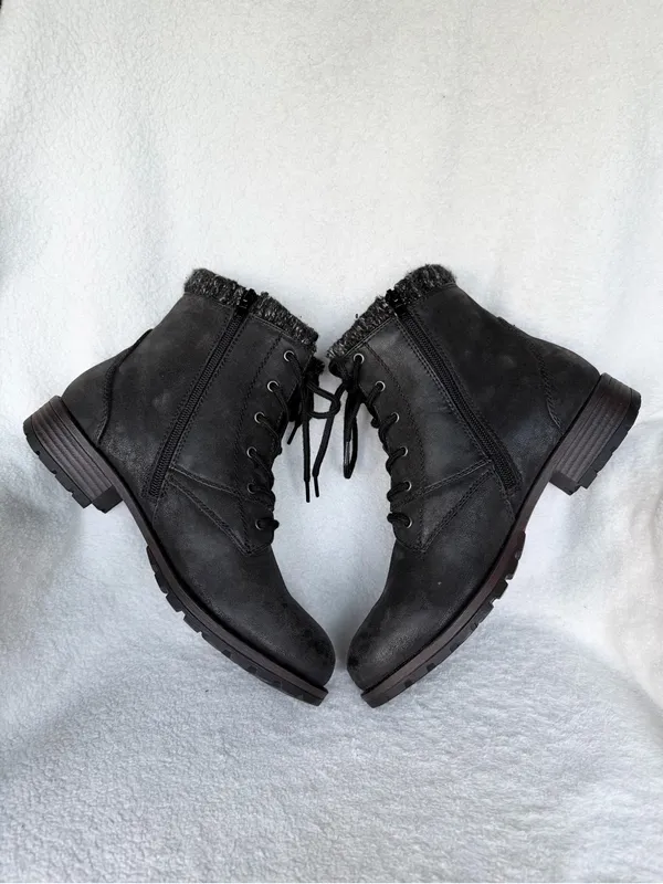 Crown Vintage Racine Combat Boots Womens Size 9.5M Black Side Zip Buckle Strap - Image 5