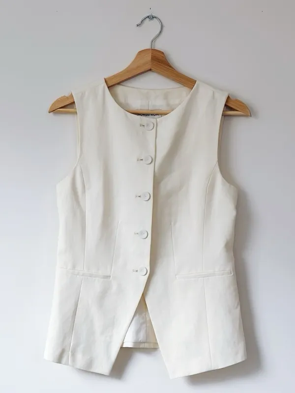 Nordstrom Women’s Cutaway Linen Vest Ivory Tofu - Image 3