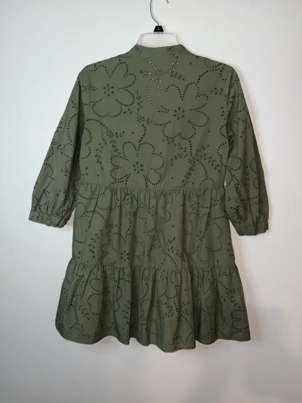 ZARA Olive Eyelet Tiered Mini Dress - Image 4