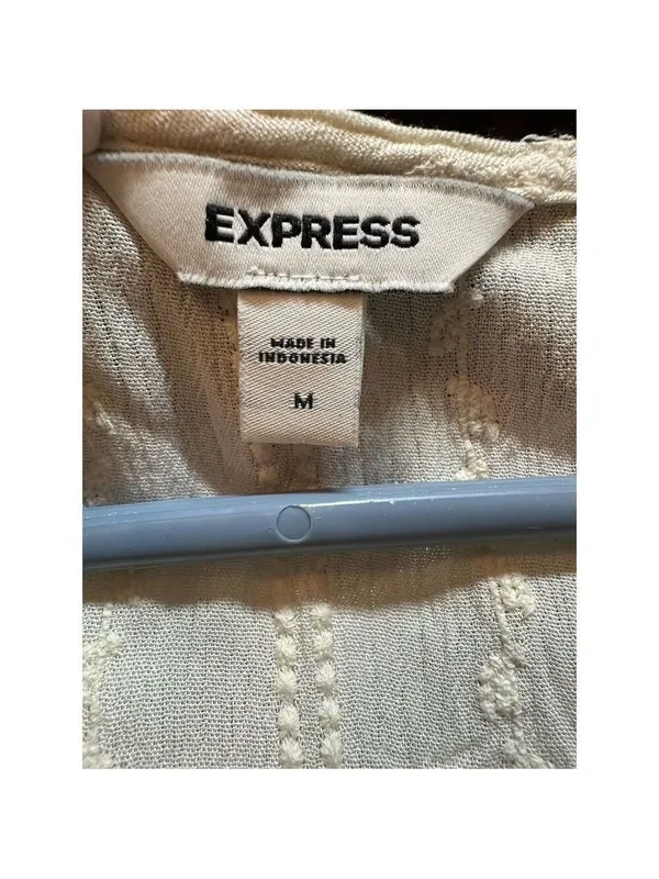 Express Women's Ivory Embroidered Ruffle Sleeve V-Neck Blouse Size M - Image 6