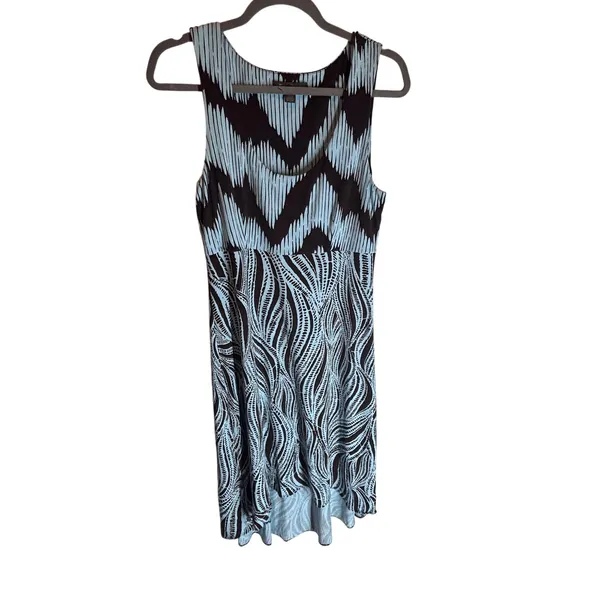 Tommy Bahama Viscose Sleeveless Dress Medium Blue Brown Abstract Print A-Line - Image 2