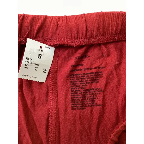 Red Pajama Pants Wide Leg Drawstring Lounge Sleepwear with Black Piping Trim..‎ - Image 3