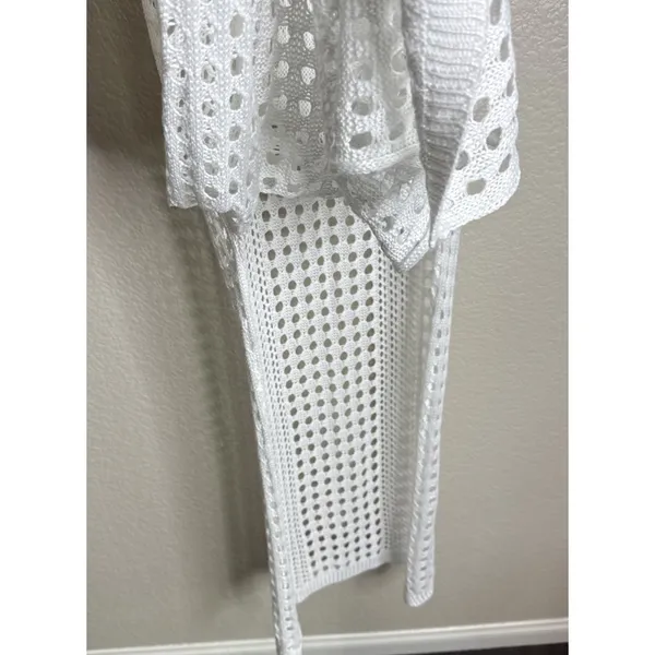 Zaful Womens XL White Crochet Cowl Neck Cover Up Maxi Dress‎ High Slit Beach - Image 5