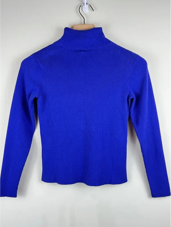 Lauren Ralph Lauren Cobalt Blue Ribbed Cotton Turtleneck Sweater RL Logo XS/S - Image 5