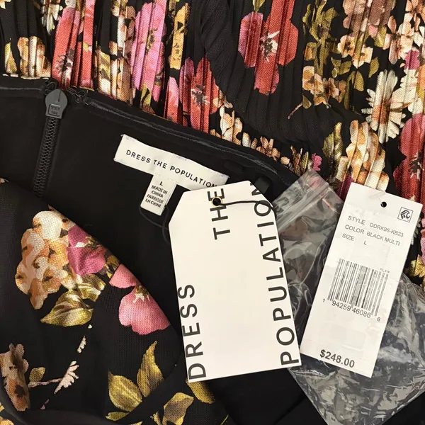 NWT!! DRESS THE POPULATION Libby Floral‎ Tiered Mini Dress Strapless Black Large - Image 11