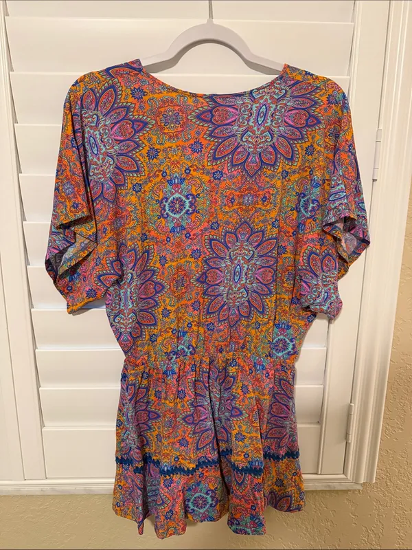 Luli Fama Orange Multi Paisley V-Neck Tunic - Image 4